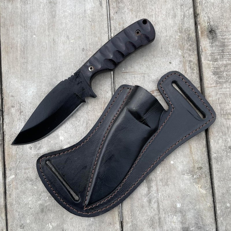 sami blades سكين صيد ثابتة بشفرة كاملة، شفرة من الفولاذ المقاوم للصدأ بطول 4 بوصات، مقبض ميكارتا أسود مريح، سكين تكتيكي لأساسيات الصيد، سكين جلد للصيد - Image 3